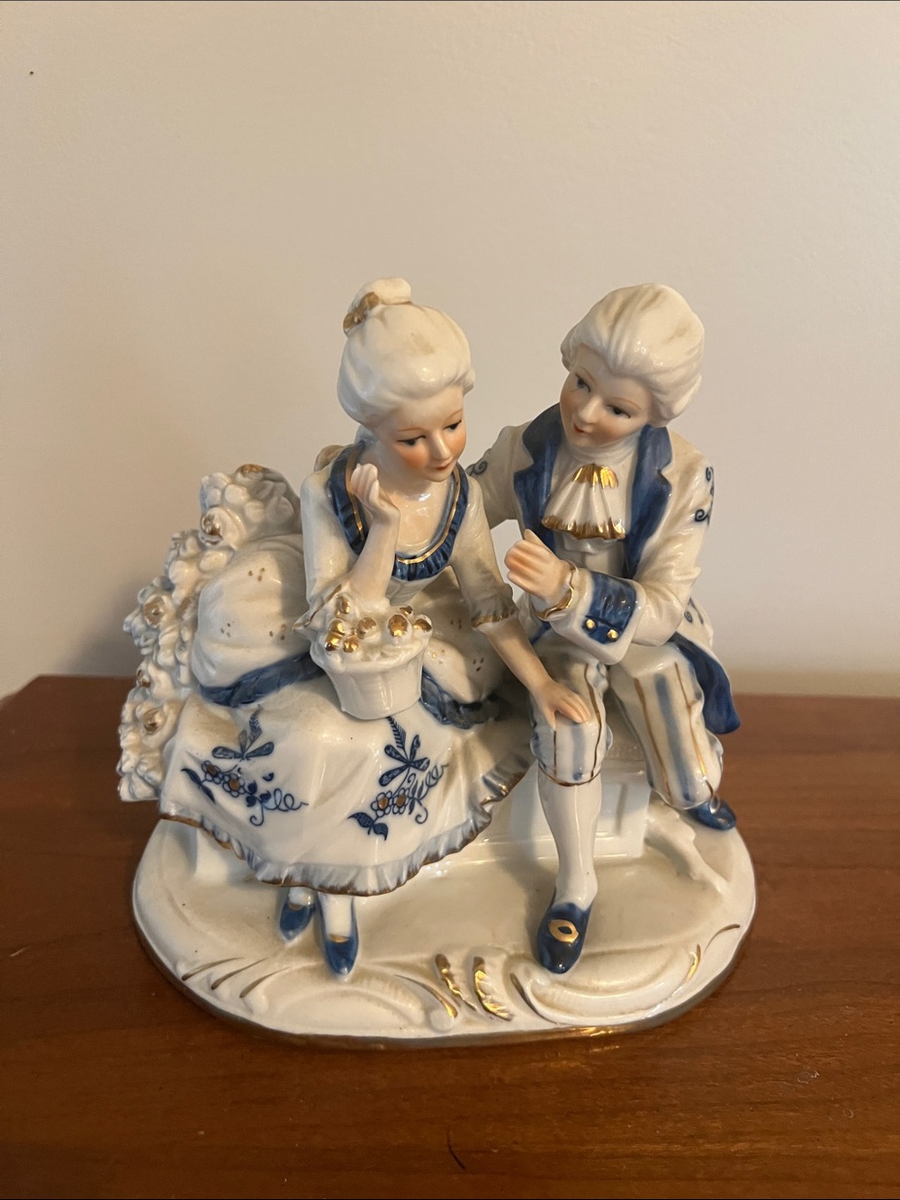 Porcelain Blue & White Romantic Couple Figurine